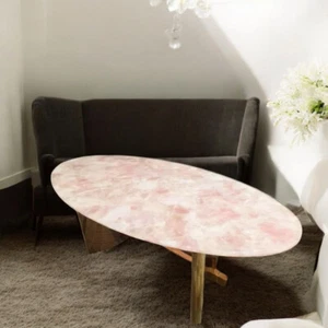 24"x18" Rose quartz Oval Dining Table Modern Housewarming Furniture Hotel Decors - Picture 1 of 6