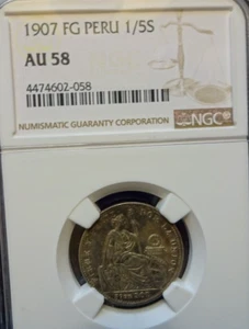 Peru 1907 FG 1/5 Sol AU 58 NGC - Picture 1 of 4