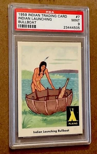 Tarjeta coleccionable Indian 1959 #7 Indian Launching Bullboat PSA 9 como nueva Pop 41 - Imagen 1 de 2
