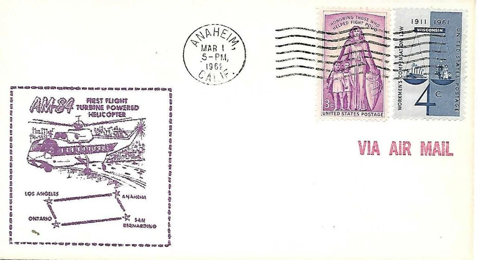 First Jet Airmail Flight Helicopter Anaheim CA March 1 1962  AAMC#J898W - Image 1 of 1