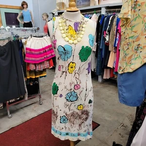 Vintage 1960's Charlotta Of California Shift Dress Lions Birds Size Small - Picture 1 of 7