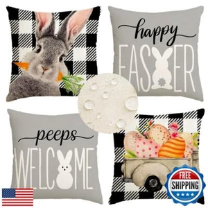 RABUSOFA Easter Pillow Covers 20x20 Inch Set of 4 Outdoor Waterproof Buffalo - Picture 1 of 5