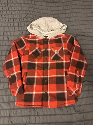 Chaqueta con Capucha Carhartt Niños Jóvenes Sherpa Forrada Frontal A Presión Franela a Cuadros Talla M Foto 1 de 4