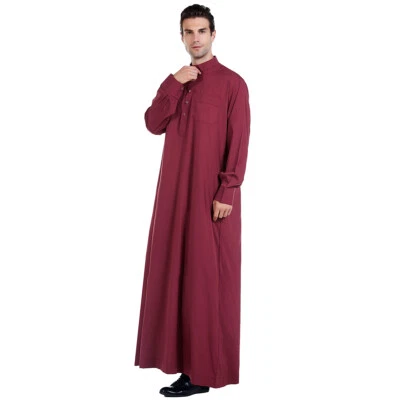 Arab Men Muslim Saudi Style Men Robe Abaya Islamic Kaftan Prayer Clothes Thobe - Image 1 of 4