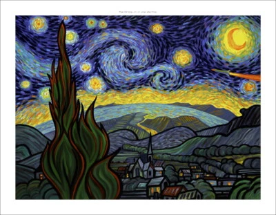 Bragg "Starry Night Attack" (...after VanGogh) on canvas  - Image 1 of 4
