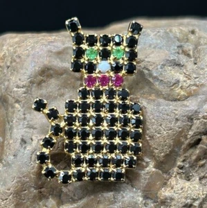 Dorothy Bauer Brosche schwarz Strass KATZE Anstecknadel - Bild 1 von 4