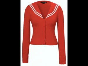 Hell Bunny Landlubber RED sailor cardigan, white trim & anchor motif. Small . - Picture 1 of 5