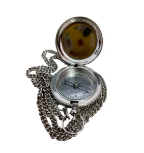 Compass Pocket with Brass Chain and Case Gift For Dad Marine Nautical Working - Picture 1 of 7