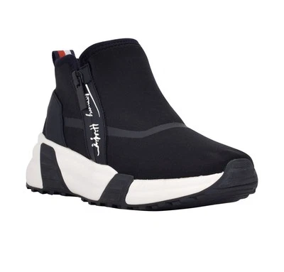 $110 TOMMY HILFIGER Womens Black Pull Tab Morney Round Toe Platform Sneakers 6M - Image 1 of 4