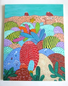 Pintura de arte popular del suroeste firmada por Olga Santa Fe cactus gigante - Imagen 1 de 13