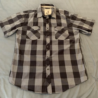 Coastal Shirt Mens XL Black White Plaid Button Up Short Sleeve Casual Cotton - Image 1 of 4