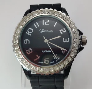 Geneva Platinum Womens Quartz Watch Japan Movement Crystal Bezel Rubber Band - Picture 1 of 6