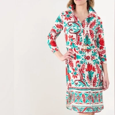 Anthropologie Fig & Flower Floral Shirt Dress Red Green Belted 2X NWT - Image 1 of 4