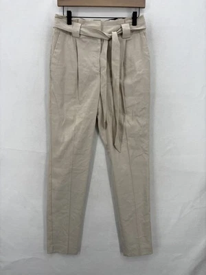 Express Pants Womens 4L Beige High Rise Ankle Belted Tapered Pleated Trousers - Image 1 of 4