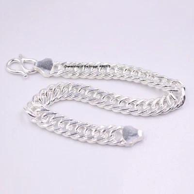 Solid 999 Fine Silver Men Bracelet 8.5mm Curb Cuban Link Chain 7.87inch For Men - Image 1 of 4