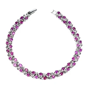 925 Sterling Silver Bracelet Round Rhodolite Garnet Gemstone Jewelry 7.5 Inches - Picture 1 of 14
