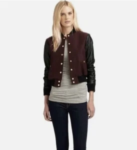 Theory Varsity Jacke Damen Small Petite Burgundy Dex Wollmischung Bomber - Bild 1 von 7