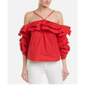 Joie Econa Off Shoulder Halter Top Ruffle Sleeve Red Blouse - Picture 1 of 5
