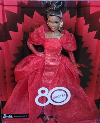 Muñeca coleccionable Barbie Signature 80 aniversario 2025 - morena en vestido rojo❤️ Foto 1 de 4