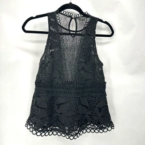 Topshop Floral Lace Sleeveless Top Size 6 Black Eyelet Sheer Coquette Goth Glam - Picture 1 of 12