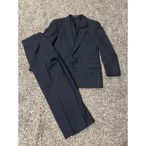 Vtg Oleg Cassini Navy Striped Mens Sport Coat Jacket Pants Suit - Picture 1 of 3