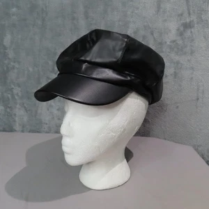 YWMCG Cappello Berretto Newsboy Nero Ecopelle Panettiere Ragazzo Uomo PU Foderato Elastico Schiena - Foto 1 di 7