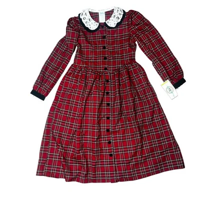 De Colección Navidad Rojo Cuadros Verde/Terciopelo Encaje Maxi Vestido Pradera Niñas 10 Vacaciones Foto 1 de 4