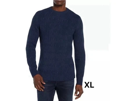 Express Men's Braided Cable Knit Sweater Long Sleeves Crew Neck Pageant Blue, XL - Image 1 of 4
