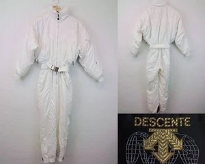 VTG Descente One Piece Ski Suit Women's 8 White Belted Zip Insulated #J3484 - Picture 1 of 21