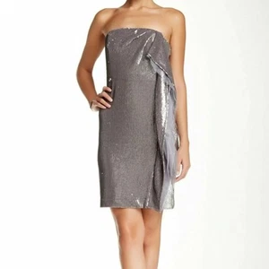 NWT HALSTON HERITAGE Women's Gray Silver Strapless Sequin Dress - Picture 1 of 9