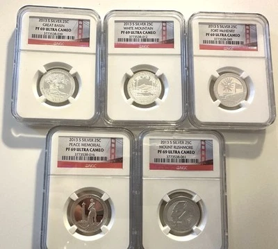 2013 S Silver  25C National Parks PF 69 ULTRA CAMEO 5 Coin Set - Image 1 of 2