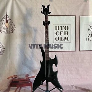 Factory Solid Black Matte Special Shape 4 Strings Electric Bass Guitar 24Frets - Picture 1 of 8