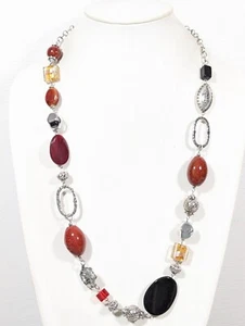 Premier Designs Ignite Necklace Silver Tone Multicolor Mixed Material 32 in - Picture 1 of 10