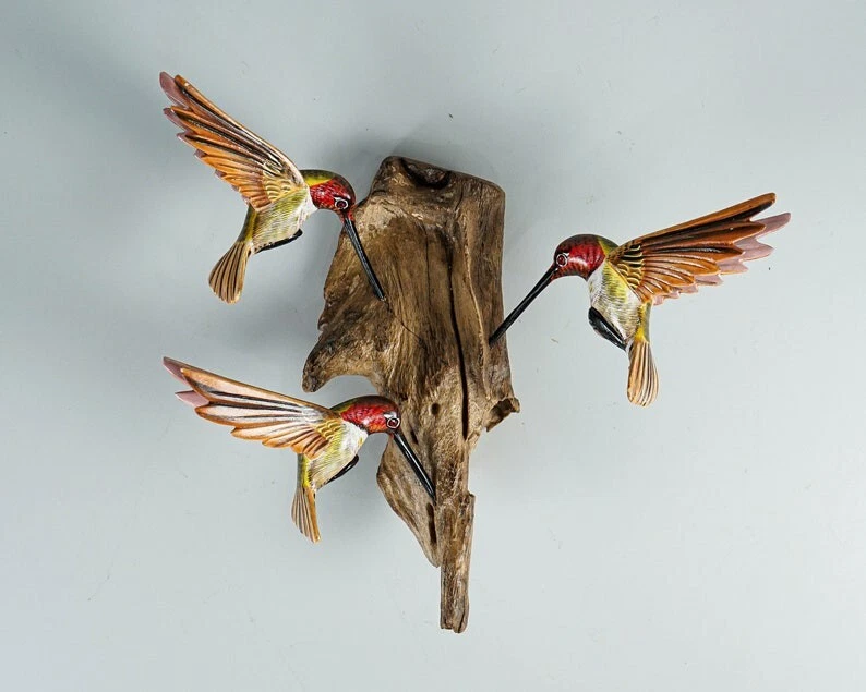 Hummingbird Wall Decor, Hanging Statue, Family, Bird on a Tree, Unique... - Image 1 of 4