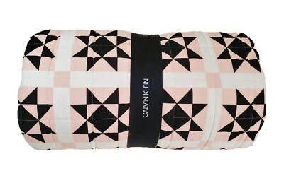 Calvin Klein Quilt Comforter Queen Abigail Cotton Geometric Star Black Pink - Image 1 of 4