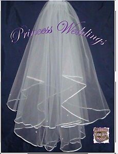 204- Beautiful White or Ivory 2 Tier Bridal Veil Elbow Length Satin edge Pearls