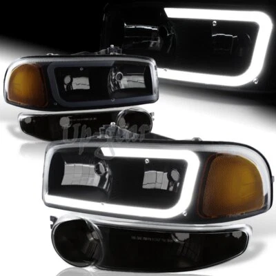 Для 2001-2006 GMC Yukon XL Denali DRL LED черный дым янтарный фары + бампер - Изображение 1 из 4