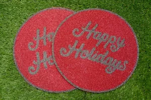 Set of 2, Handmade Beaded Placemat, Christmas Berry,Red Round Table Mat - Picture 1 of 6
