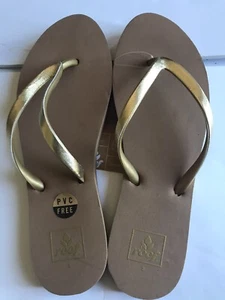 WOMEN'S REEF TAN/METALLIC GOLD STARGAZER SHINE FLIP FLOP SANDALS SIZE 8 NWT - Picture 1 of 6