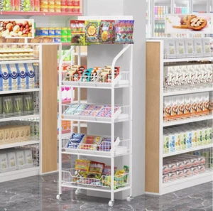 4Tier White Retail Rack Snack Market/Store Stand Display Shelf With Wheel Metal - Picture 1 of 10