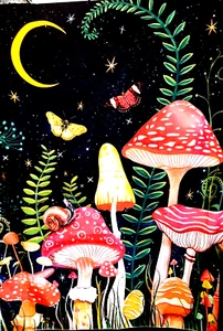 Retro Stil Böhmischer Pilz Blumen Sternennacht 36X48 Wandteppich Wanddeko - Bild 1 von 8