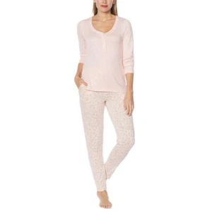 Camiseta y pantalón jogger Henley de manga larga acanalado texturizado talla mediana HUE para mujer nuevo - Imagen 1 de 2