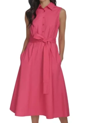 NWT Calvin Klein Women's Cotton Tie-Waist Sleeveless Dress, Rosebud, 6 $139 - Image 1 of 4