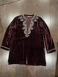 Chico’s Velvet Maroon Beaded Embroidered Tunic Woman Size 1 / Medium 8 Boho - Picture 1 of 7