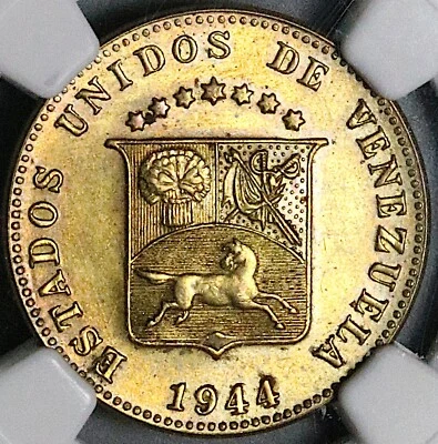 1944 NGC MS 64 Venezuela 12 1/2 12,5 Céntimos Caballo Moneda Estado Casa de la Moneda (25061503C) Foto 1 de 4