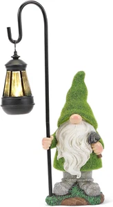 Flocked Garden Gnome Statue, Large Outdoor Gnome with Solar Lights, Funny Garden - Picture 1 of 12