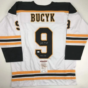 Autographed/Signed JOHNNY JOHN BUCYK HOF 1981 Boston White Hockey Jersey JSA COA - Picture 1 of 4
