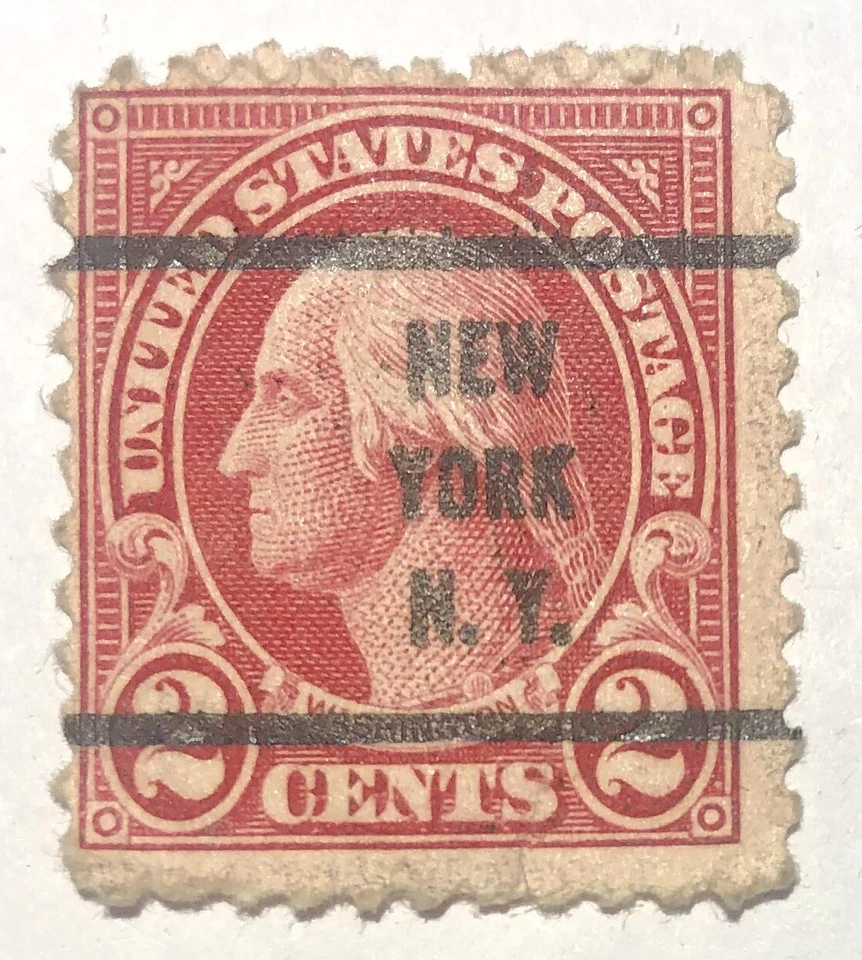 Estampilla de 2 centavos de George Washington cancelada en Nueva York, Nueva York color carmín. Foto 1 de 2