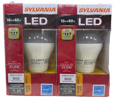 Sylvania 2-Pack LED 10W=60W A19 Soft White E26 Classic Wet Rated Light Bulb - Image 1 of 2