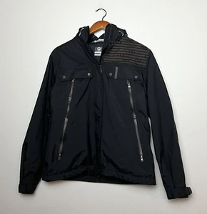 Merrell Womens Hooded Winter Ski Jacket Black Brown Stripe Detail Nylon Sz M - Picture 1 of 8
